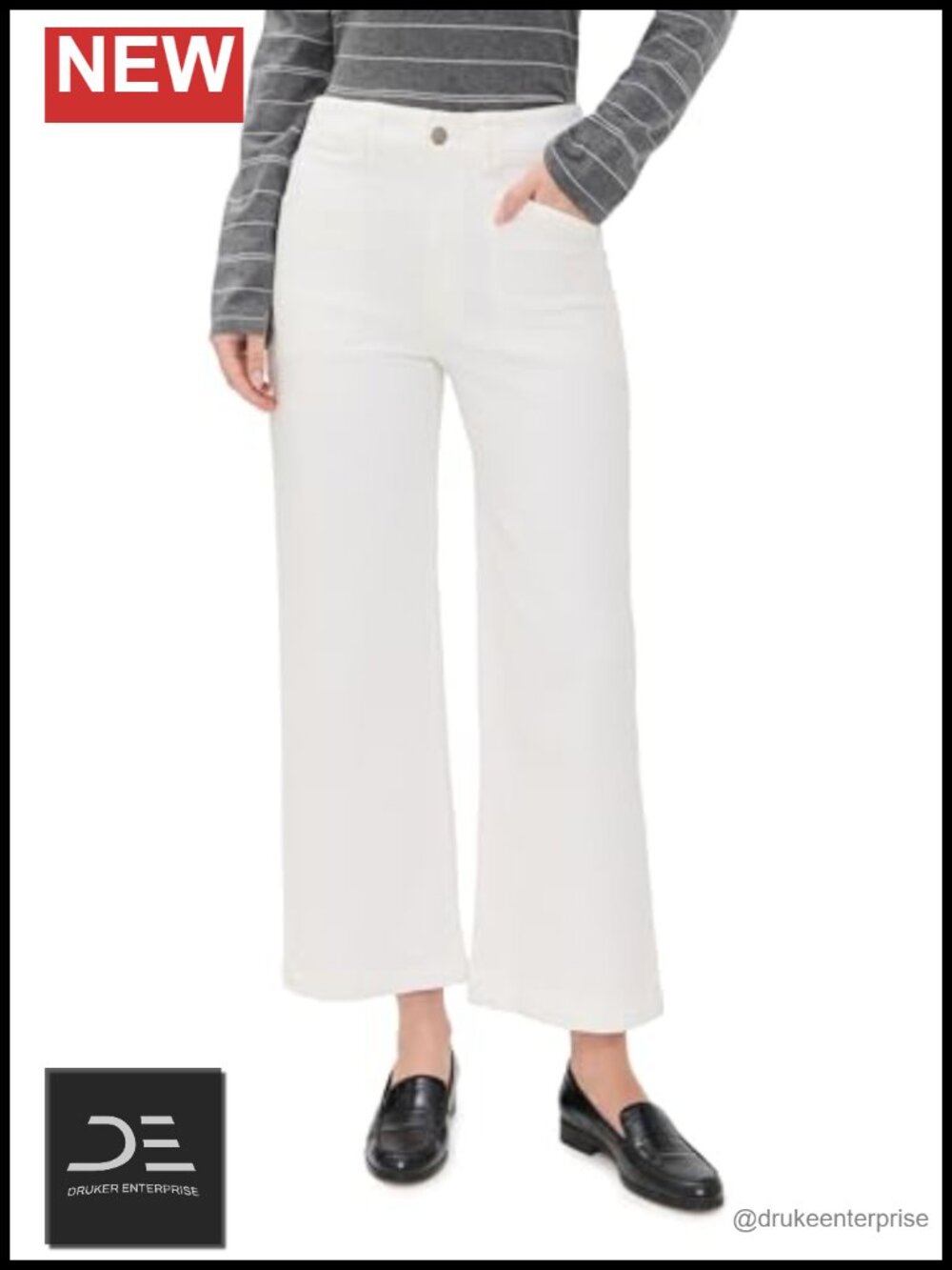 High Rise Patch Pocket Ankle Jeans Stretch Denim